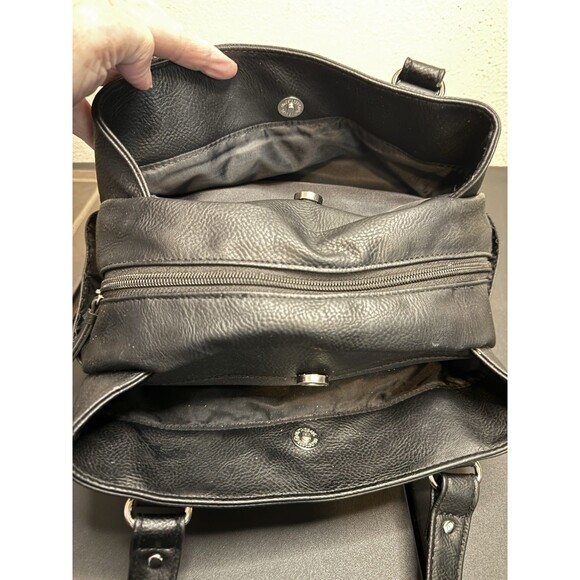 Multi Sac Black Leather Pebbled Multi Pocket Satchel Purse Bag EUC - Picture 9 of 12